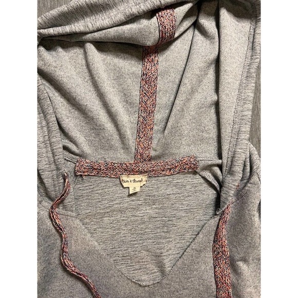 Hem & Thread Womens Hoodie Sweatshirt Gray Multicolor Pullover Marled V Neck M - Picture 3 of 10